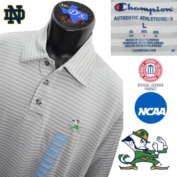 🏈🍀NEW Champion L Grey Striped Norte Dame Polo: Irish Pride & Style! 🍀🏈 - Picture 5 of 7